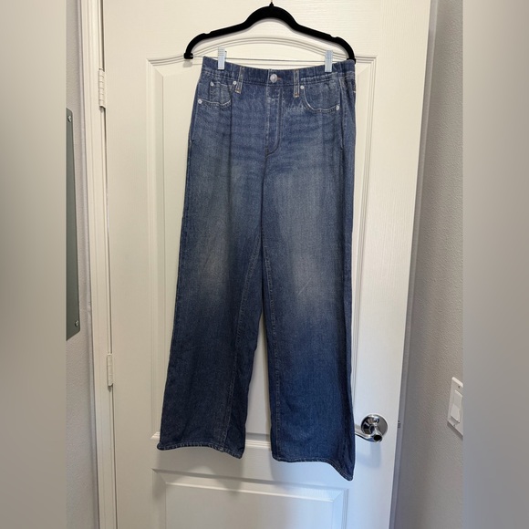 rag & bone Denim Blue Wide Leg Sweat Jeans - Picture 4 of 5